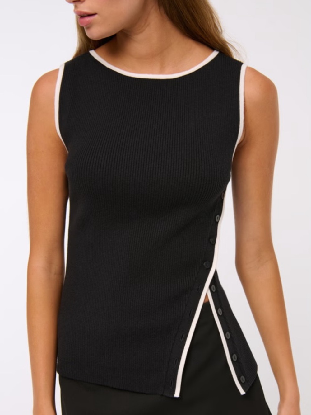 Abercrombie & Fitch Black Ribbed Slash Tank with White Contrast Trim